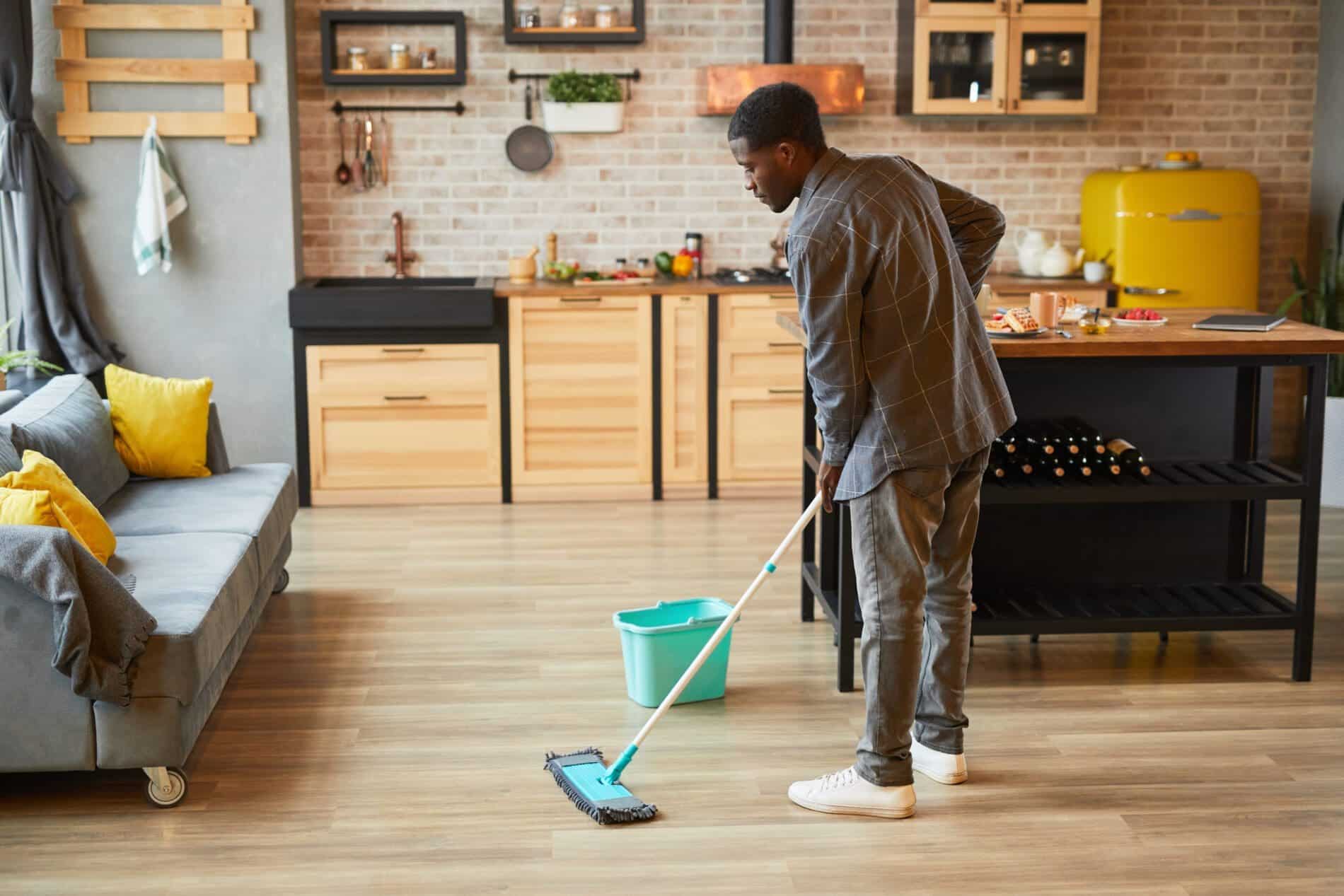 Professional wood floor cleaning equipment used on residential hardwood